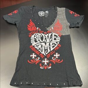 Affliction Black and Red Love Graphic Tee